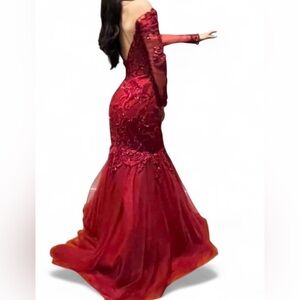 Sherri Hill Red Lace Prom Dress